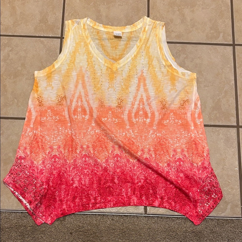 Time and Tru Yellow to Red Ombre Tank Top